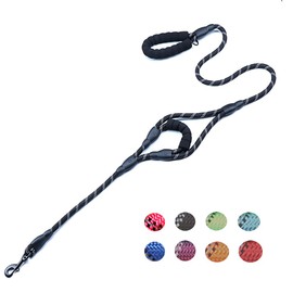 Love Dream Dog Leash 6ft Long with 2 Comfortable Padded Handles, Reflective Threads Double Handles Lead for Control Safety Dog Training Leash for Small Medium Large Dogs (6 FT, Black)