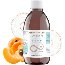 Mighty Elements Liposomal Ashwagandha 250 mg + Vitamin C 300 mg, 250 ml Liquid, 25 Servings, Vegan, High Bioavailability, High Dose