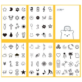 WOOXDYUK Temporary Tattoo Sets, 5 Sheets with 80 Styles Neck Small Face Bohemian Fake Tattoo Stickers, Lace Tribal Tattoos, Lotus Moon Flowers Girls Tattoo, Colour Skin for Women, Black