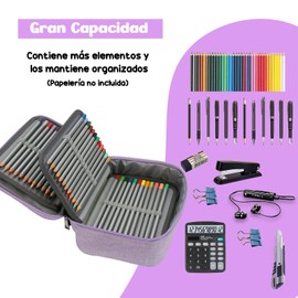 Estuche para Lapices, Estuche para Lápices de Gran Capacidad, 72 Ranuras Estuche para Lápices de Multifuncional, Estuche para colores con 2 fundas extraíbles, bolsa de cosméticos (morado)
