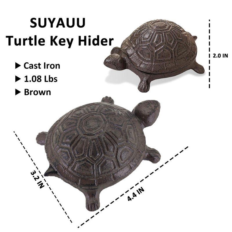 SUYAUU Spare Key Hider Turtle Shape, Brown Cast Iron Turtle