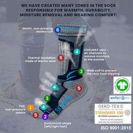 3Kamido Outdoor Socks – Very Warm and Soft Merino Wool Socks, Gift Socks, Socks for Children, Teenagers, Adults, Premium Quality, Breathable, Quick-Drying, Gift Packaging, grey / orange