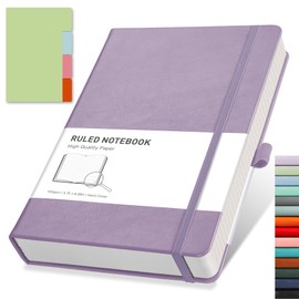 RETTACY Lined Journal Notebook - A5 Note Book Hardcover Notepad 192 Numbered Pages for Writing,100gsm Lined Paper, Leather Hardcover, for Women Men Work Office School,14.5 x 21cm - Purple