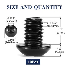 3/8-16 x 1/2" Button Head Socket Cap Bolts Screws, 10Pcs 304 Stainless Steel 18-8, Allen Hex Drive, Black Oxide by SG TZH(with Hex Spanner)