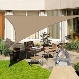 Windscreen4less 20' x 20' x 20' Sun Shade Sail with A-Ring Wire Rope Triangle Outdoor Shade Cover for Deck Backyard Patio Garden (Sand)