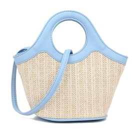 Girly Handbags Womens Faux Leather Woven Texture Bucket Bag Small Blue