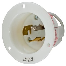 Hubbell Wiring Systems Locking Devices, Twist-Lock, Industrial, Flanged Inlet, 20A 125/250V, 3-Pole 3-Wire Non-Grounding, Non-NEMA, Screw Terminal, White