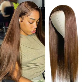 VCVVCV 28 Inch Brown Straight Wig Human Hair 13x6 Hd Lace Front Human Hair Wigs For Black Women Glueless Lace Front Wigs Pre Plucked 180% Density Brown Wig