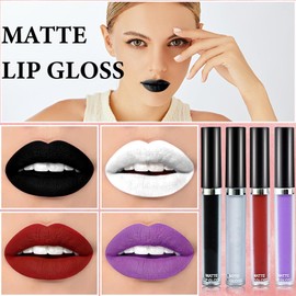 WENJLYJ 4 Colors Dark Black White Purple Red Matte Liquid Lipstick Set,Matte Black Lip Gloss Waterproof & Long Lasting Smudge Proof Bold Gothic Makeup Lip Stain Lipgloss Set for Women