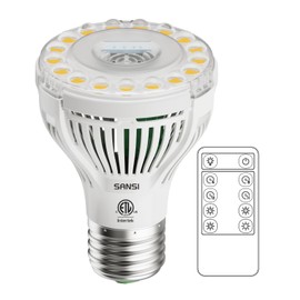 SANSI Dimmable Grow Light Bulb, Full Spectrum with Remote Control, Auto On Off Timing 4 8 12 Hrs, 5W PAR20 (75 Watt Equiv) Grow Lamp with Optical Lens for High PPFD, Energy Saving for Indoor Plants