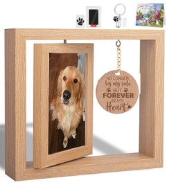 Dog Memorial Picture Frame with Pet Urns Keychain for Dogs Ashes & Pet Paw Print Kit & - Dog Memorial Gifts, Pet Loss Gifts Wooden Rotating Picture Frame 4 X 6