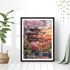 Mincloss Sakura 5D Diamond Painting for Adults, Diamond Painting Craft Set, Landscape DIY Diamond Painting for Home, Wall Decor, 30 x 40 cm
