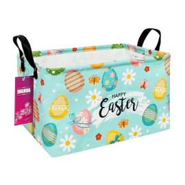INGHUA Rectangular Storage Basket Fabric Organizer Bin for Toys,Books,Clothes,Gifts,Pets-Perfect for Home,Office,Nursery,Dorm,Shelf(Rec-Easter eggs)