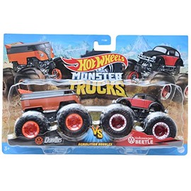 Hot Wheels Monster Trucks Drag Bus Vs Volkswagen Beetle, Demolition Doubles Bus Vs VW Beetle