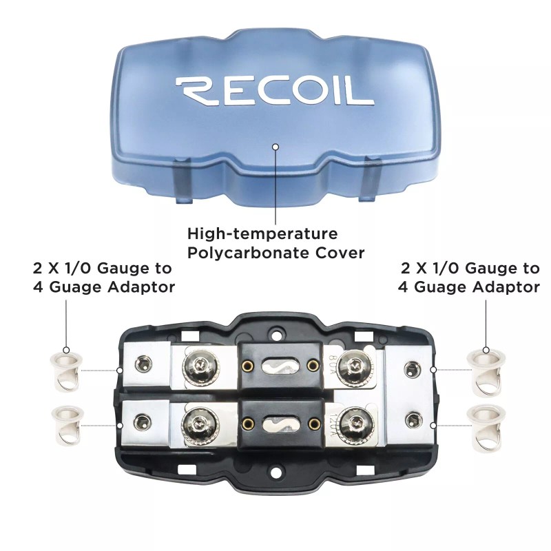 Recoil AFH22 2-Way ANL Fused Distribution Block, Solid Brass