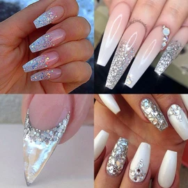 Accesorios holográficos de lentejuelas con purpurina en 3D coloridos, copos de purpurina para uñas acrílicas, diseños de uñas postizas, kit de puntas de manicura para uñas, uñas de pies, decoración artística (8 cajas)