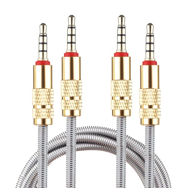 Lilware Set of 2 Metal Braided Audio 3.5mm Cables with