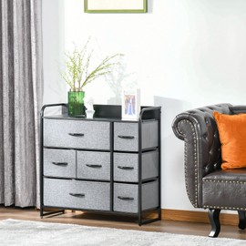 HOMCOM 7-Drawer Dresser, Fabric Chest of Drawers, 3-Tier Storage Organizer for Bedroom Entryway, Tower Unit with Steel Frame Wooden Top, Dark Gray