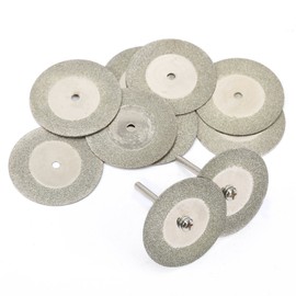 Dophee 10pcs Mini Diamond Coated Cutting Off Discs Wheel with 2 Mandrel Arbor Set Fit Rotary Tool Replacement for Dremel Drill (35mm)