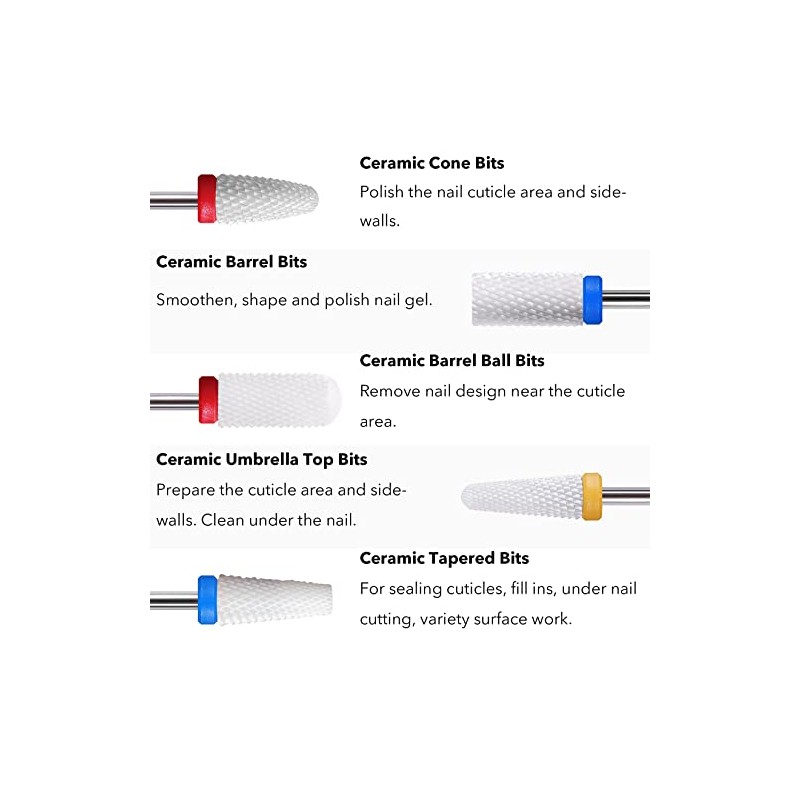Homeet 10Pcs Ceramic Nail Drill Bits Attachments Professional Nail Cutter
