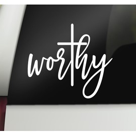 Worthy Decal | Worthy Cross Vinyl Sticker | Christian Religious Car Decal Bumper Sticker Window Laptop Tumbler Decal | 5.5" x 4.8" Size | Made in USA | DECALBUNNY