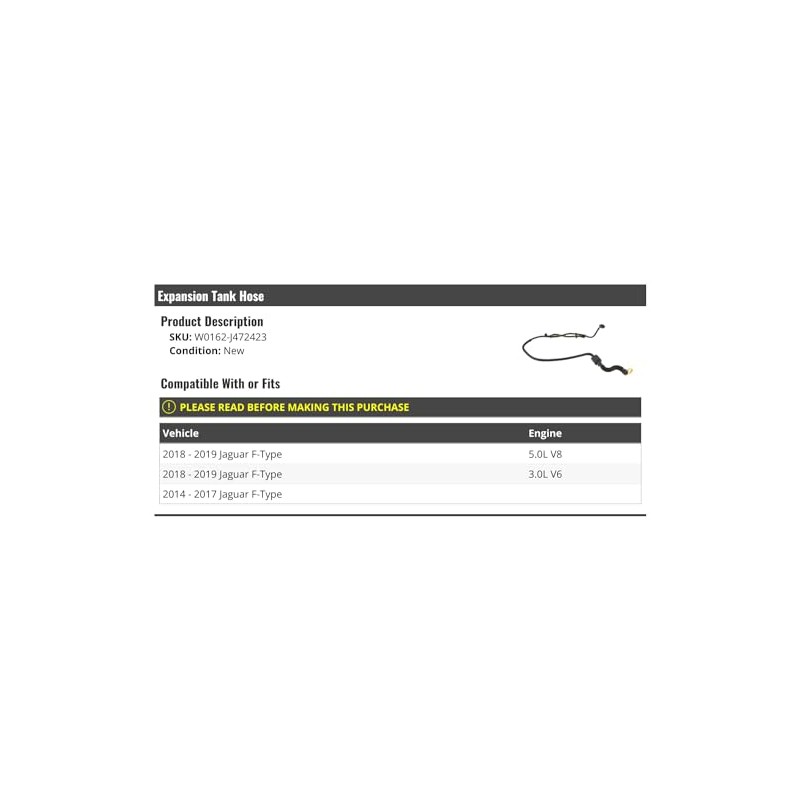 Radiator Expansion Overflow Tank Hose - Compatible with 2014-2019 Jaguar