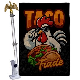 TACO Trump Burlap Flag Eagle Pole kit Burlap Wall Hanging Decor Home Porch Trade Trump Always Chicken Out Poster Garden Decoration Room Tapestry Banner Door Sign Fathers Day Funny Gift Made in USA