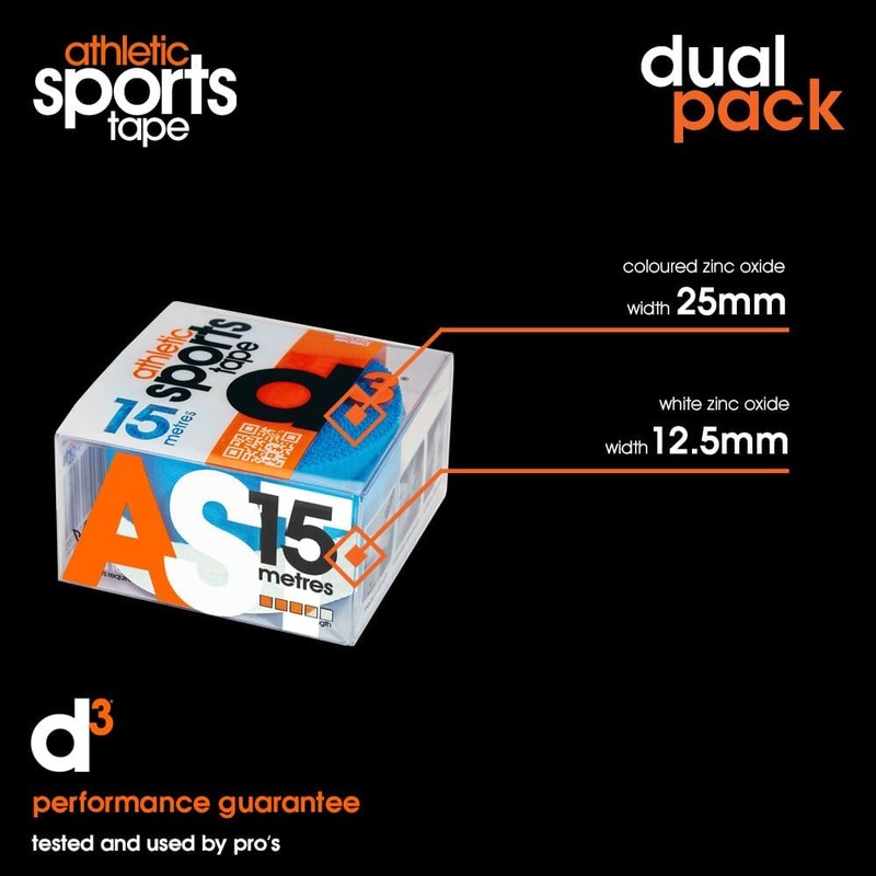 d3 AST Athletic Sports Tape Dual Roll Black/White 12.5mm +