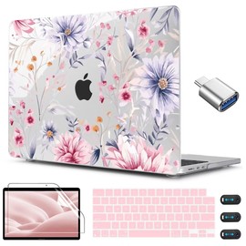 CISSOOK Flower Case for MacBook Air 13.6 Inch M4 M3 M2 Chip Model A3240 A3113 A2681, Plastic Shell Cover with Keyboard Cover Screen Protector for MacBook Air 13 2022-2025, Flowers Watercolor