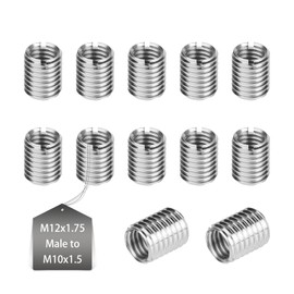 EXLECO 12 x Thread Insert M12 to M10 15 mm Screw Nut with Cutting Slot Threaded Sleeve Threaded Bushing Stainless Steel Thread Repair Kit Female M10 x 1.5 mm Male M12 x 1.75 mm for Wooden Furniture