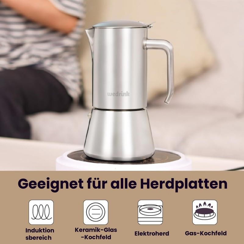 wedrink Espresso Maker with Ergonomic Handle, 6 Cups Mocha Pot