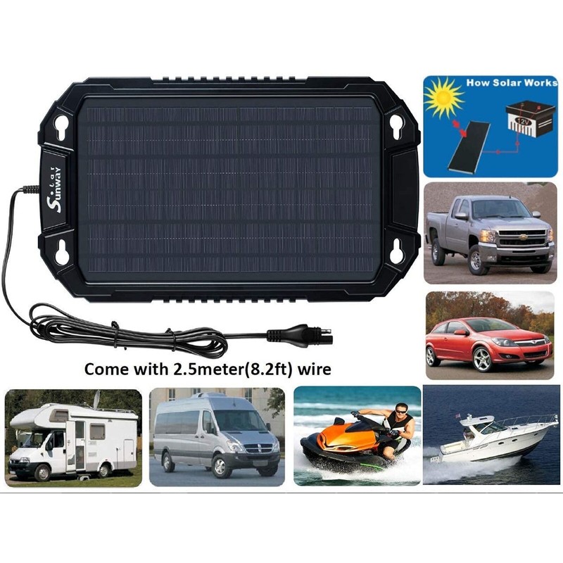 Sunway Solar Car Battery Trickle Charger & Maintainer 12Volt 8W