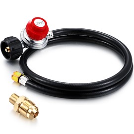 Vicenpal Propane Regulator with Hose and Gauge Qcc1 Propane Tank Adapter Hose with Gauge for Lp Gas Grill Heater and Fire Pit Table (PVC,4 ft)