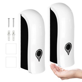 Seifenspender Wandbefestigung ohne Bohren, 2 Stück Seifenspender Wandmontage, 300ml Manueller Duschgel Spender Soap Dispenser für Shampoo Spülung Lotion Küche und Bad Nachfüllbar, Weiß