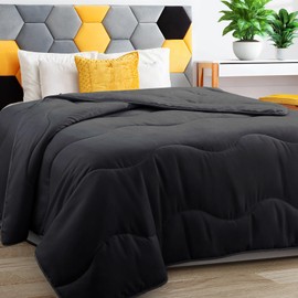 MEELUS Lightweight Comforter Cooling Duvet Insert Black, All Season Breathable Queen Size Duvet, Soft Microfiber Summer Cool Down Alternative Winter Quilt with Corner Tabs, 88x88 inch