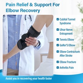 Chonario Cubital Tunnel Elbow Brace – Ulnar Nerve Splint, Adjustable Elbow Immobilizer Elbow Splint for Sleeping & Day Use, Fits Left & Right Arms (S)
