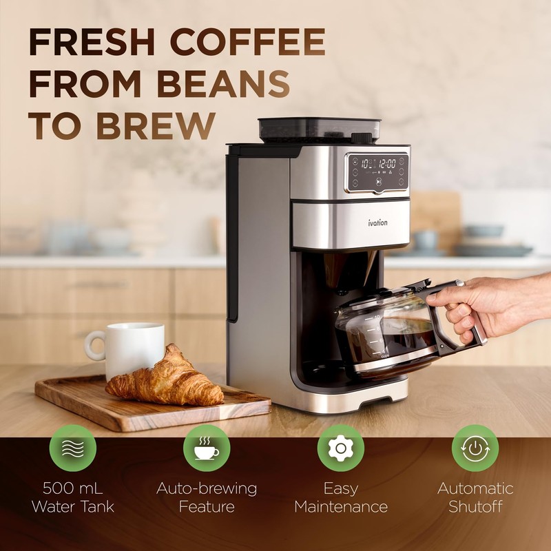 Ivation 2-in-1 Drip Coffee Maker & Grinder – Programmable Auto