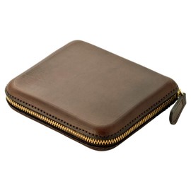 Corum Leather Zip Wallet, Bifold Wallet, Round Zipper, Genuine Leather, Tatsuno Leather, Men's, Women's, Compact, Made in Japan, Brown