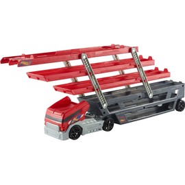 Hot Wheels Toy Truck Track Set, HW Mega Hauler Playset, Stores 50+ Vehicles, Expands to 6 Levels, Connects to Tracks