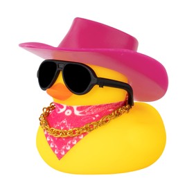 wonuu Car Dashboard Decoration Cowboy Hat Rubber Duck, Car Ducks Ornaments with Mini Colorful Hat Necklace Sunglasses Scarf (Rose Red)