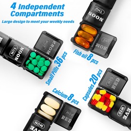 XL Pill Boxes 7 Day 4 Times a Day, Weekly Pill Box Organiser Large Daily Dossett Pill Box 7 Day 28 Compartments, 7day Medication Organiser Big Travel Tablet Organiser for Vitamin (Black)