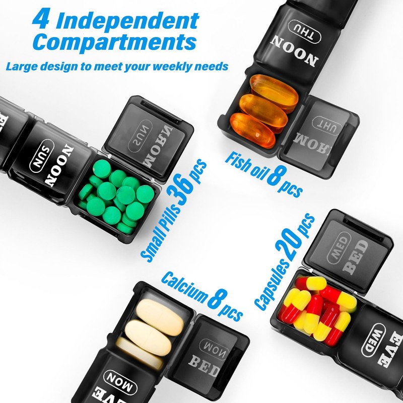 XL Pill Boxes 7 Day 4 Times a Day, Weekly