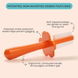 grabease Baby Toothbrush - Double-Sided Toddler Silicone Toothbrush - Dental Silicone Brush for Kids - 1 Count, Orange