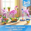 HOGOKIDS 3 in 1 Pink Flamingo Building Set with Flowers,