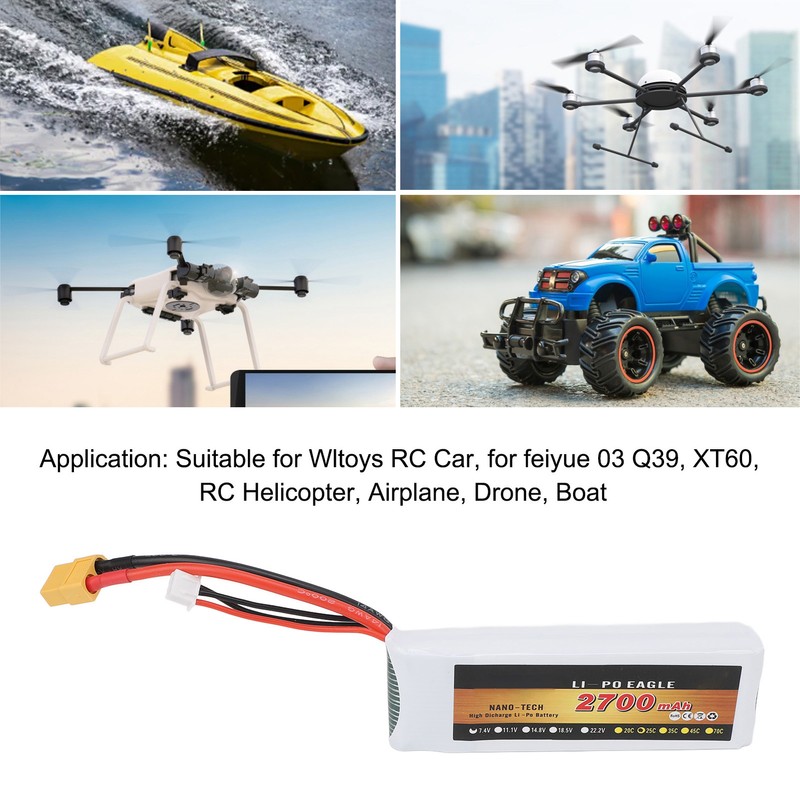 7.4V 2700mAh 2s 25C LiPo Battery Lightweight Long Lasting Use
