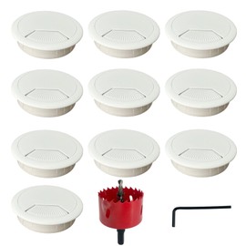 10 Pcs Desk Grommet 60mm with 60mm Hole Saw, Desk Cable Hole Cover,Plastic Desk Cable Grommet,Computer Desk Wire Hole Cover (White)