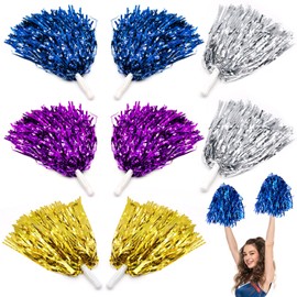 8 Pieces Cheerleader Pompoms Hand Flowers, Metallic Foil Cheerleader Pom Poms Dance Cheer Poms with Handle for Sports Matches Stage Performance Holiday Celebration