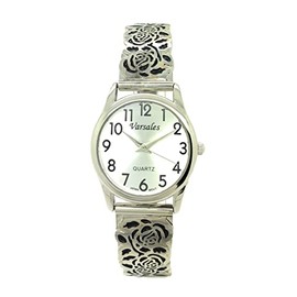 VERSALES Ladies Elegant Floral Flower Stretch Elastic Band Fashion Watch Varsales (silver)