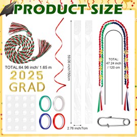 Lyrow 26 Pcs 2025 Graduation Leis Kit Mexican Graduation Ribbon Lei Red, White Blue and Green Grad Candy Lei with Honor Cord Graduation Gift for Men and Women Party Accessories