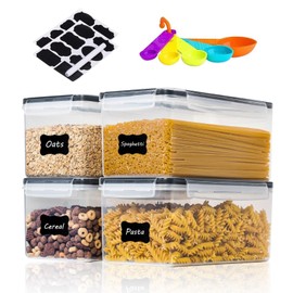 stusgo 4PCS 3.2L/108 OZ Airtight Food Storage Containers with Lids, Plastic Spaghetti Canisters for Pasta organizer, BPA Free Air Tight Kitchen Pantry Organization